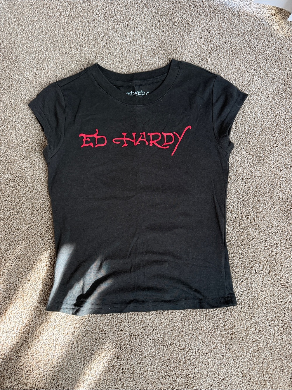Ed Hardy Black Tee with Red Script Logo